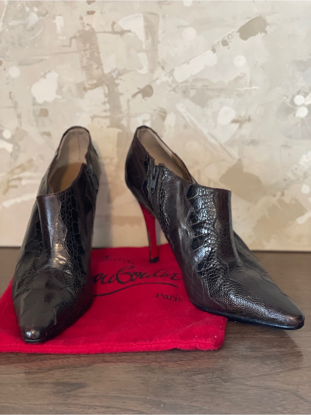 Christian Louboutin Croc-Embossed Pointed Stiletto Booties